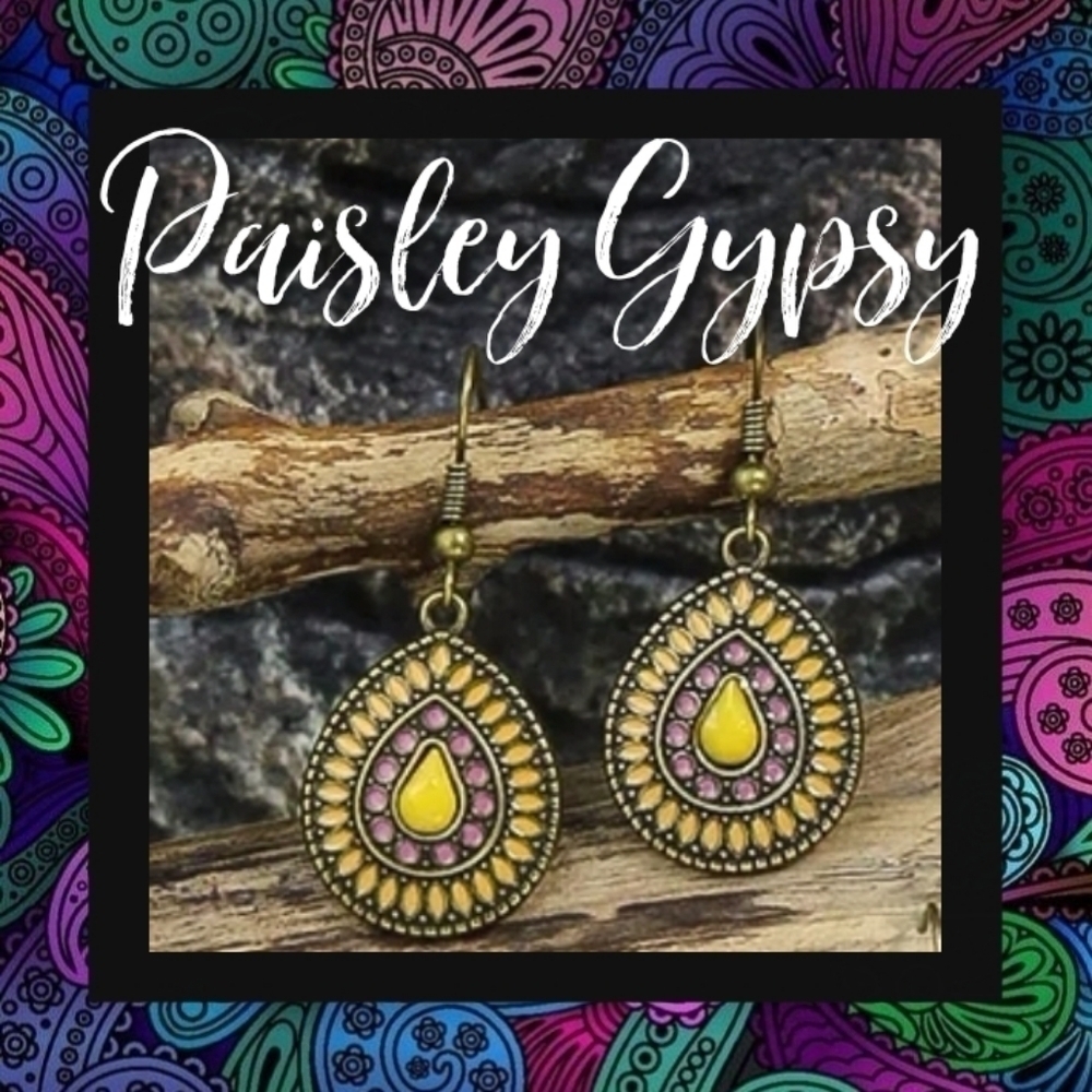 BEAUTIFUL BOHO DANGLING EARRINGS WITH ENAMEL DESIGN- 1 Pair. Photo#1